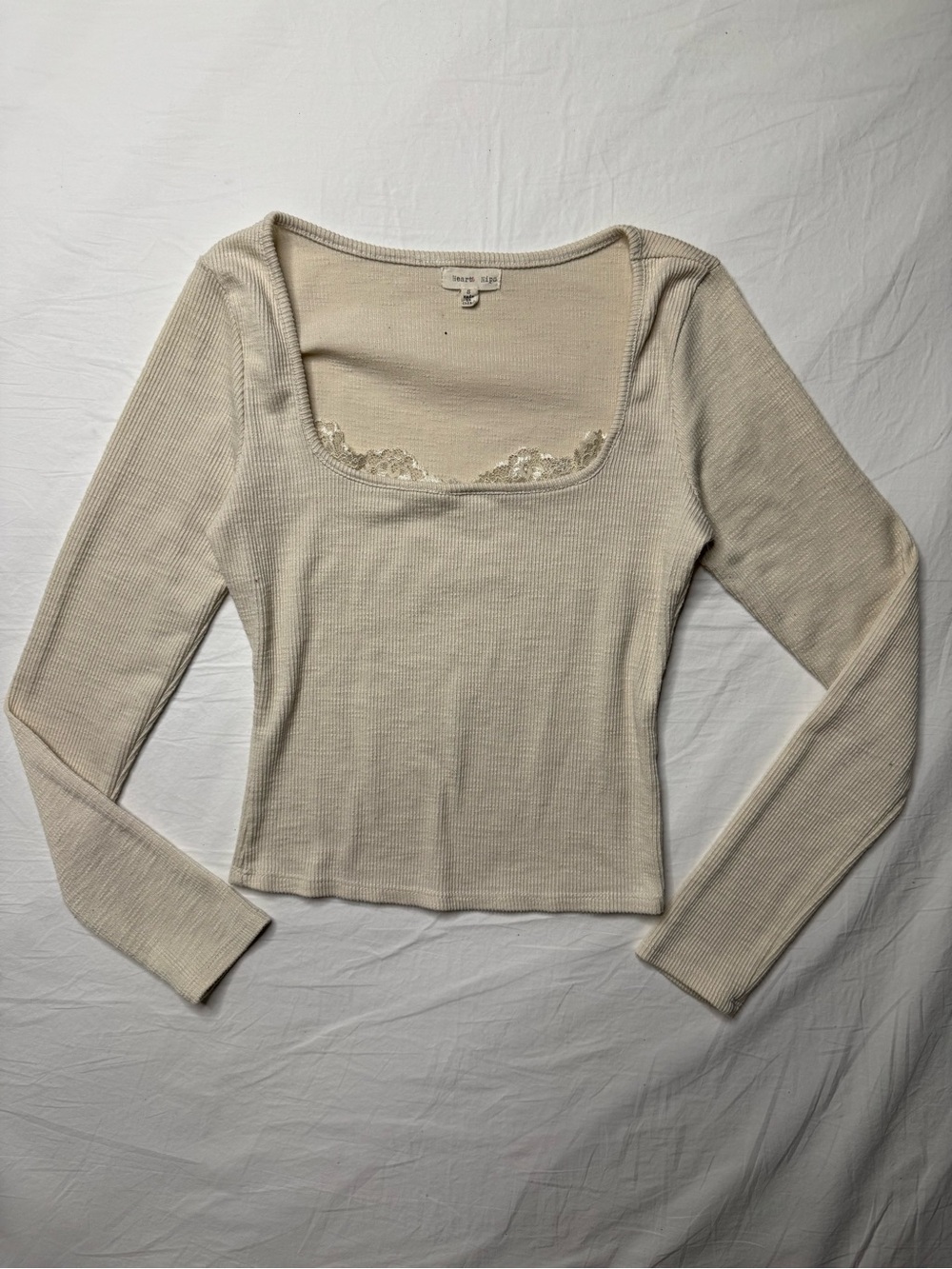 Heart & Hips - Square Neck Ribbed Long Sleeve Top in Cream